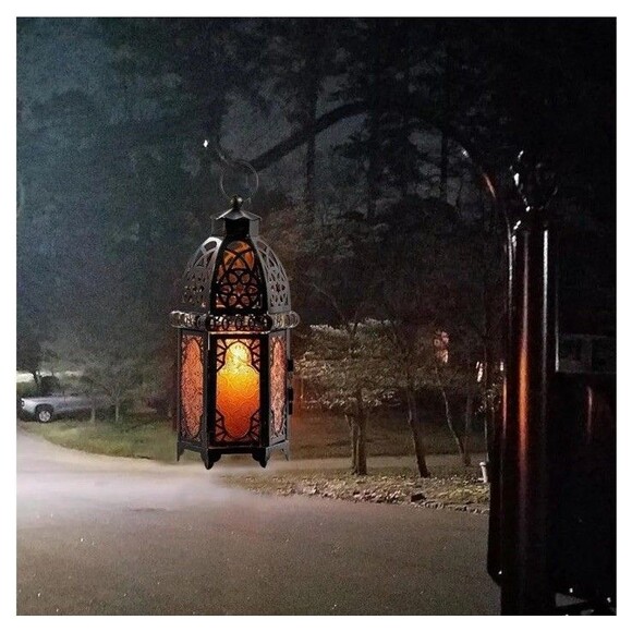 Exquisite Vintage Style Moroccan Candle Lantern Decorative Lighting Bronze Amber - Picture 7 of 8